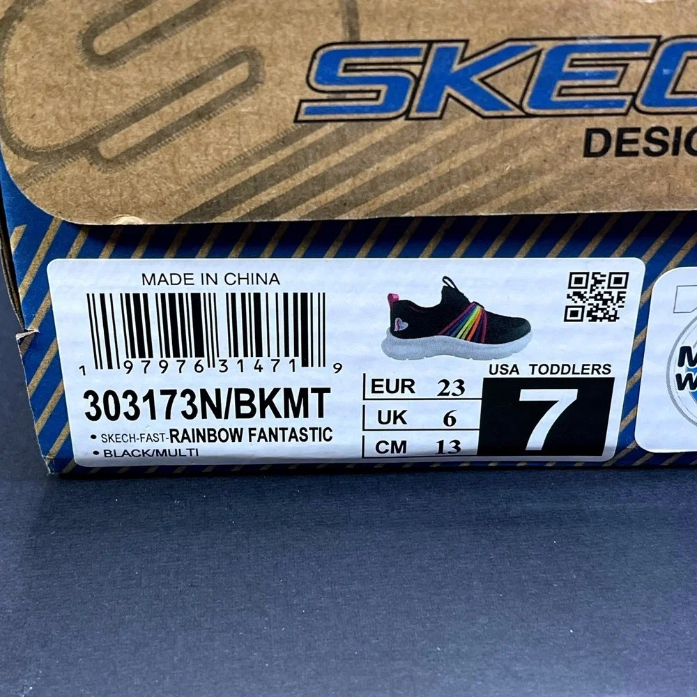 Skechers Kids Toddler Girls Black Rainbow‎ Fantastic Slip On Shoes Size 7